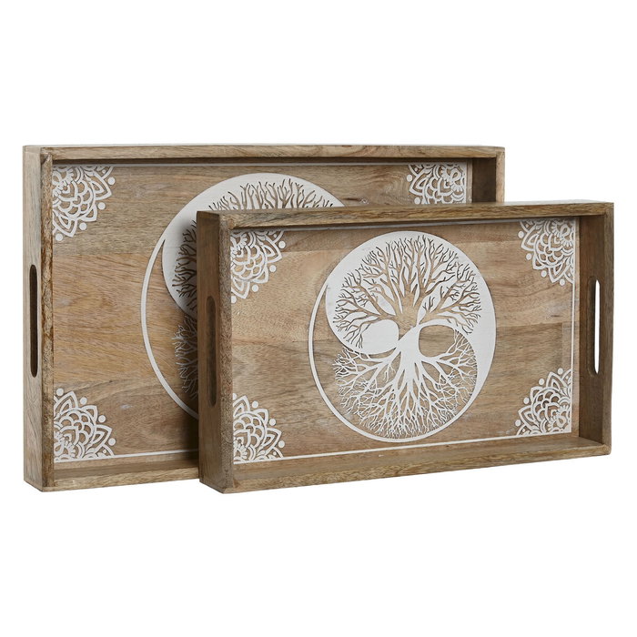 Home ESPRIT Plateau apéritif Arbre Indien Décapé Blanc Naturel (Lot de 2) 43,5 x 27 x 5,5 cm