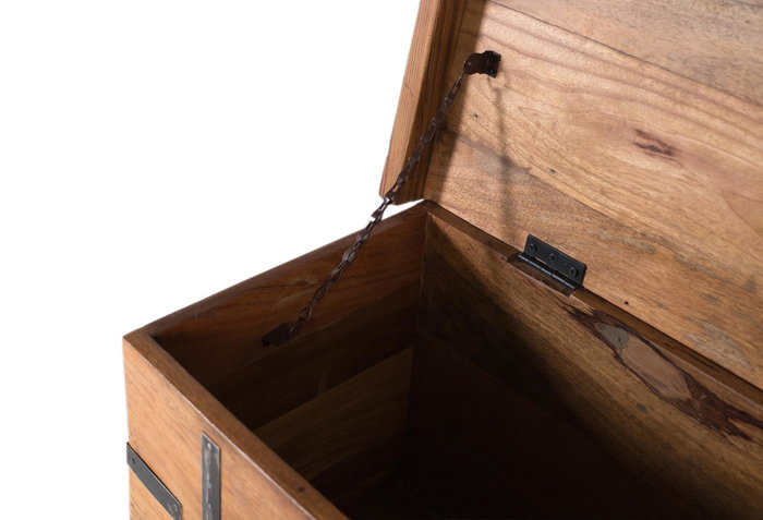 GINER Y COLOMER - Banc coffre en bois recyclé avec ouverture supérieure et détails métalliques - Style industriel authentique - Dimensions intérieures 34x62x29 cm