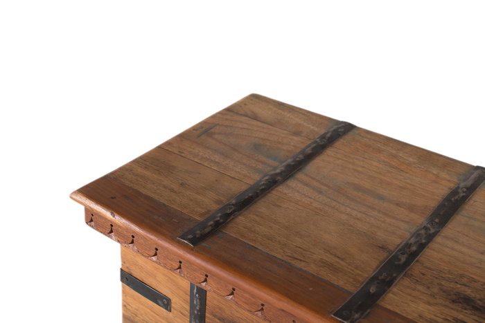 GINER Y COLOMER - Banc coffre en bois recyclé avec ouverture supérieure et détails métalliques - Style industriel authentique - Dimensions intérieures 34x62x29 cm