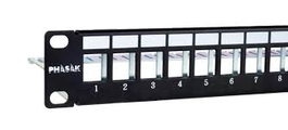Phasak PA 3524 - Panneau frontal 19" 1U 24 ports Keystone RJ45 blindé FTP avec organiseur de câbles noir