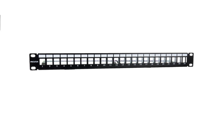 Phasak PA 3524 - Panneau frontal 19" 1U 24 ports Keystone RJ45 blindé FTP avec organiseur de câbles noir