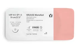 kruuse Suture MONOFAST 4/0 70cm avec aiguille 17mm 1/2 ronde pointe conique violette