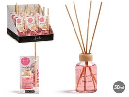 Acorde Diffuseur Mikado 50 ml Fraise et Crème avec Tige 7x17x5 cm Rose Verre et Rotin (Set de 12)