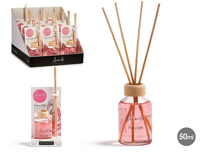 Acorde Diffuseur Mikado 50 ml Fraise et Crème avec Tige 7x17x5 cm Rose Verre et Rotin (Set de 12) Acorde Diffuseur Mikado 50 ml Fraise et Crème avec Tige 7x17x5 cm Rose Verre et Rotin (Set de 12)
