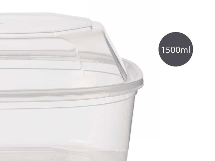 Leknes Boîte de Conservation Rectangulaire 1500 ml Plastique Transparent 18x10,5x21,5 cm (Set de 8)