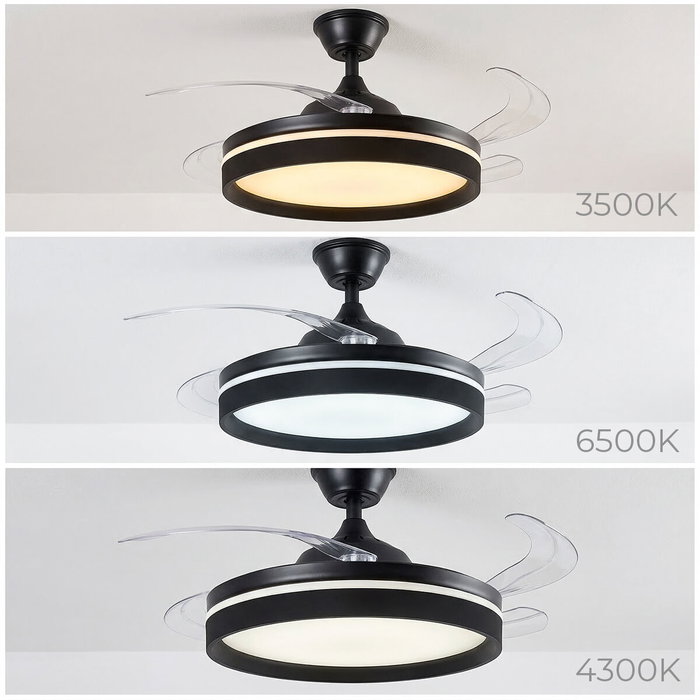 Ventilateur de plafond avec lumière LED, 4 pales rétractables et télécommande InnovaGoods