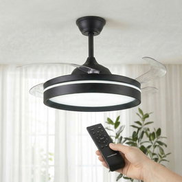 Ventilateur de plafond avec lumière LED, 4 pales rétractables et télécommande InnovaGoods