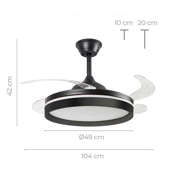 Ventilateur de plafond avec lumière LED, 4 pales rétractables et télécommande InnovaGoods
