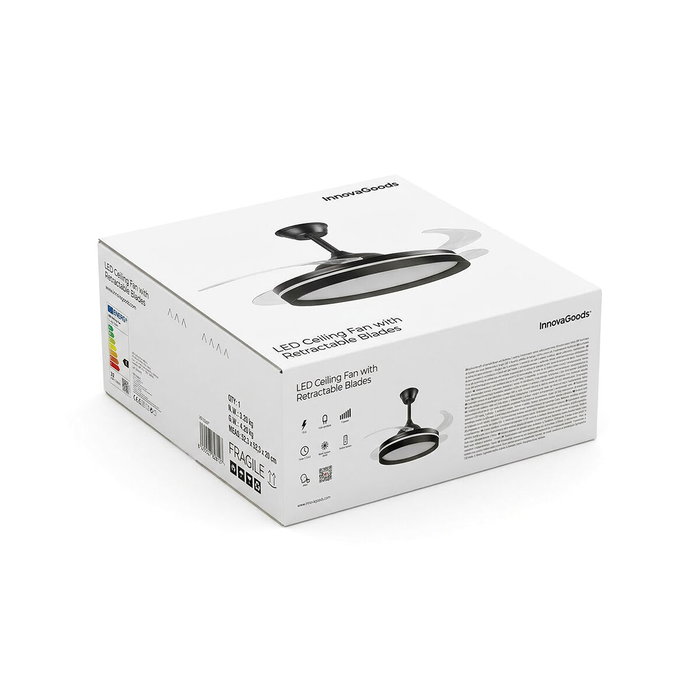 Ventilateur de plafond avec lumière LED, 4 pales rétractables et télécommande InnovaGoods