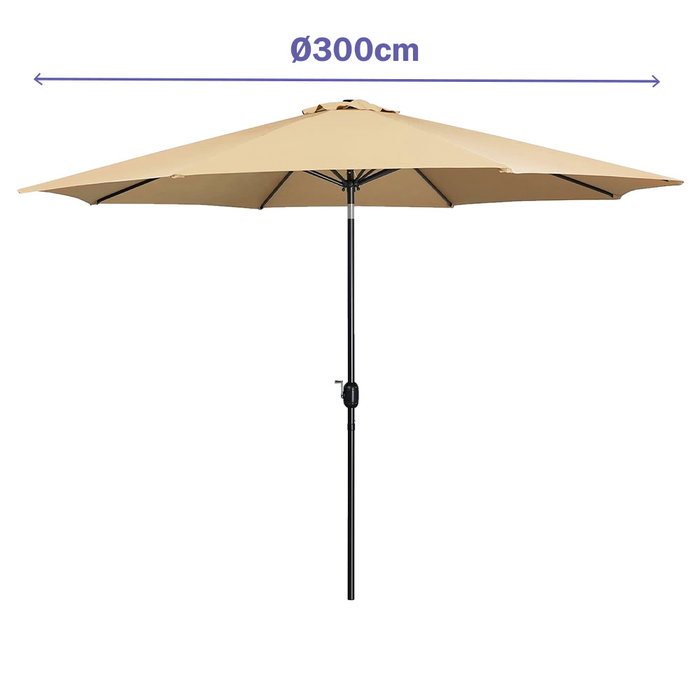Marbueno 10485 Sombrilla Acero 8 Varillas 300 cm Polyester Marron Jardin Piscine Terrasse