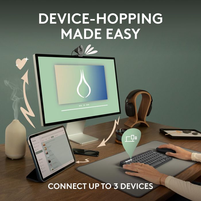 Logitech Pebble Keys 2 K380s - Clavier Bluetooth Ultraportable et Compact pour 3 Appareils (Windows, macOS, iOS, Android) - Design Fin en Plastique Recyclé