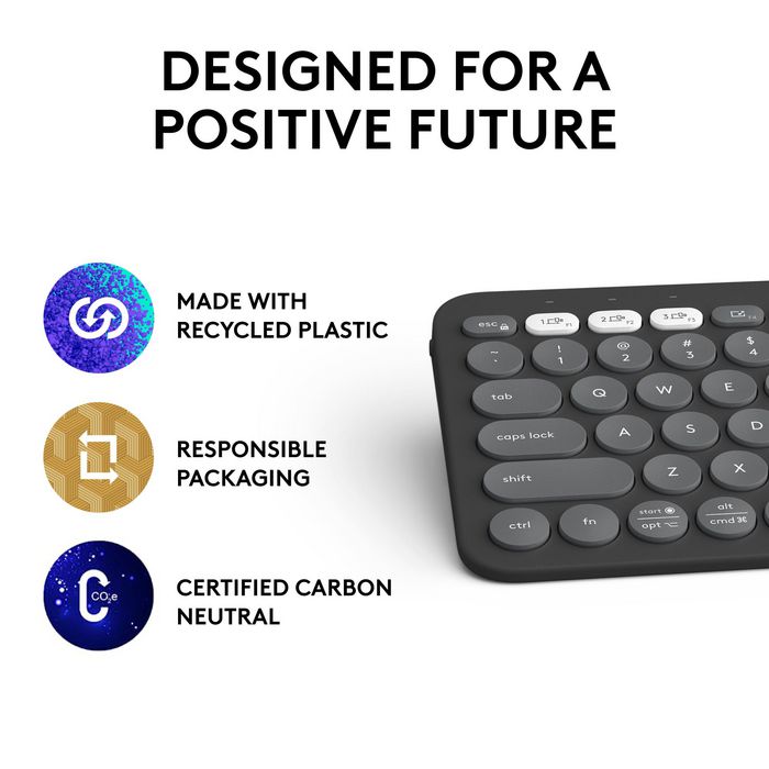 Logitech Pebble Keys 2 K380s - Clavier Bluetooth Ultraportable et Compact pour 3 Appareils (Windows, macOS, iOS, Android) - Design Fin en Plastique Recyclé