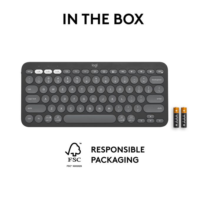 Logitech Pebble Keys 2 K380s - Clavier Bluetooth Ultraportable et Compact pour 3 Appareils (Windows, macOS, iOS, Android) - Design Fin en Plastique Recyclé