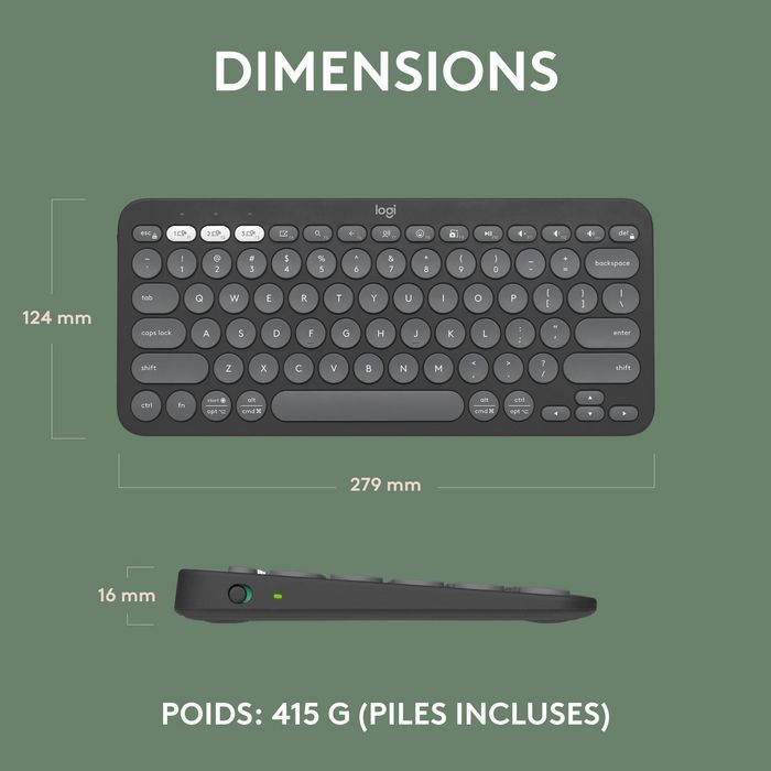 Logitech Pebble Keys 2 K380s - Clavier Bluetooth Ultraportable et Compact pour 3 Appareils (Windows, macOS, iOS, Android) - Design Fin en Plastique Recyclé