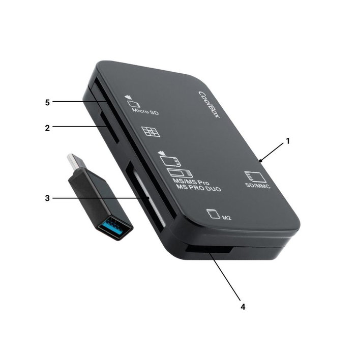 Lecteur de cartes mémoire et USB CoolBox CRE4 : SD, microSD, MS, M2, Smart Card, DNIe 4.0, double USB-A et USB-C Lecteur de cartes mémoire et USB CoolBox CRE4 : SD, microSD, MS, M2, Smart Card, DNIe 4.0, double USB-A et USB-C