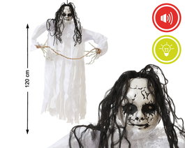 Fantasma Décoration Suspension Fantôme Lumière et Son 120 cm pour Halloween - Effets de Peur Amusants