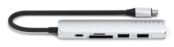 Satechi - Adaptateur Multiport USB-C Slim 6-en-1 - HDMI 4K @60Hz - Ports USB-A - Ethernet Gigabit - USB-C PD 100W - Aluminium Argenté