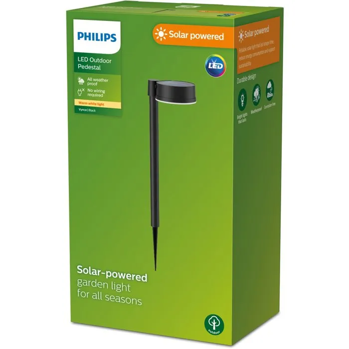 Philips Vynce - Borne d'éclairage extérieure solaire sur broche ronde - Noir - Éclairage de jardin sans fil et durable