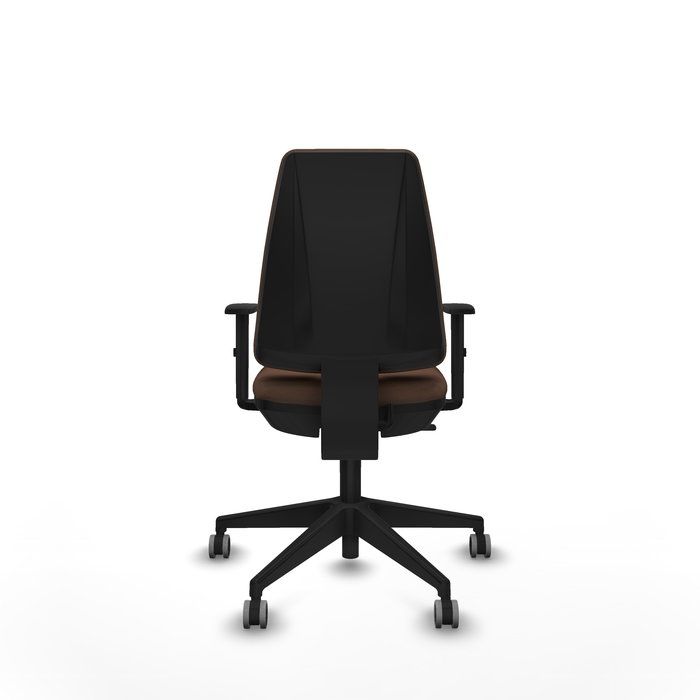 Chaise Elche Contact permament de base Tissu Marron foncé Base pyramidale noire Accoudoir 1D Sans appui-tête Roulettes 65mm pour moquette