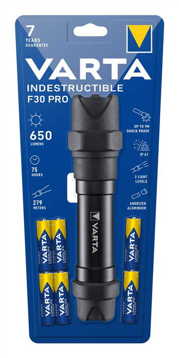Varta 18714101421 F30 Pro Lanterne Indestructible 6xAA - Résistante aux Chocs, Waterproof, Haute Puissance Lumineuse