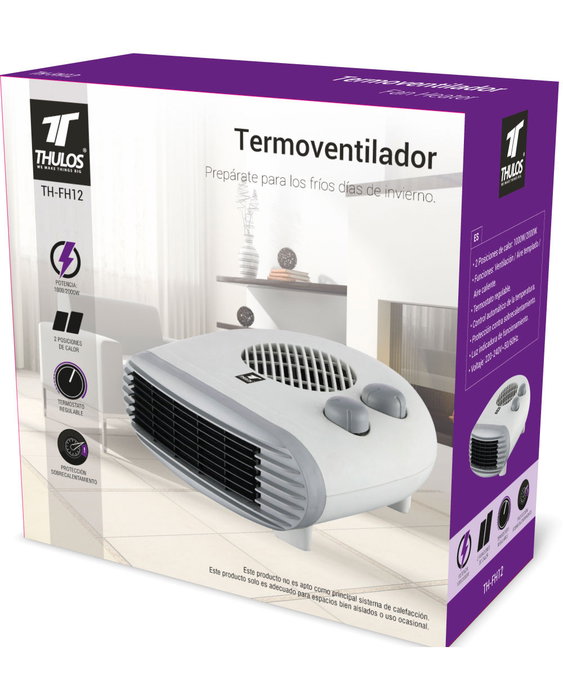 Thulos TH-FH12 Termoventilateur électrique portable 1000W-2000W avec thermostat réglable Thulos TH-FH12 Termoventilateur électrique portable 1000W-2000W avec thermostat réglable