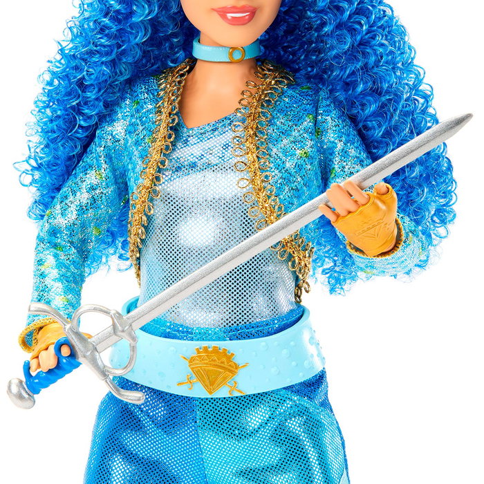 Mattel - Disney Descendants - Muñeca Chloe, fille de Cendrillon, avec cheveux bouclés bleus et tenue emblématique - HWT89