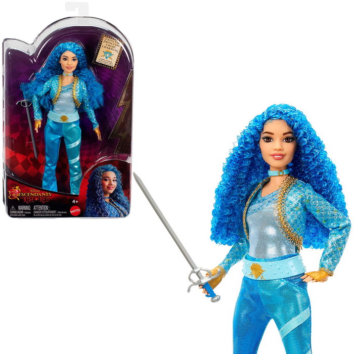 Mattel - Disney Descendants - Muñeca Chloe, fille de Cendrillon, avec cheveux bouclés bleus et tenue emblématique - HWT89