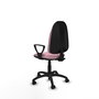 Chaise de bureau Algarra avec mécanisme de contact permanent de base, recouverte de tissu rose. Équipée d'une base en polyamide noir, d'accoudoirs fixes et de roulettes en nylon de 50 mm.
