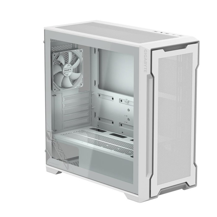 Gigabyte C102 Glass Boîtier PC Gaming Micro ATX Blanc, Panneau en Verre Trempé, 2x USB 3.2, Ventilation 360mm