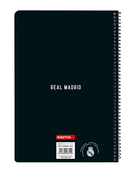 Safta - Cahier grand format 80 pages couverture rigide - Thème Real Madrid équipe première 2024/2025 - 21,5x31x1 cm