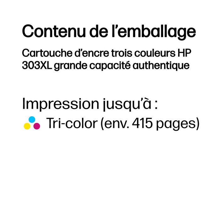 HP Cartouche d'encre HP 303XL trois couleurs grande capacité