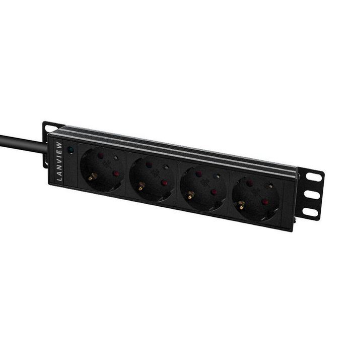 Lanview Multiprise pour rack 1U - 4 prises Schuko 230V, câble 2m, 13A avec protection contre les surtensions et indicateur lumineux Lanview Multiprise pour rack 1U - 4 prises Schuko 230V, câble 2m, 13A avec protection contre les surtensions et indicateur lumineux