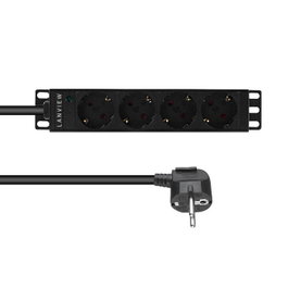 Lanview Multiprise pour rack 1U - 4 prises Schuko 230V, câble 2m, 13A avec protection contre les surtensions et indicateur lumineux