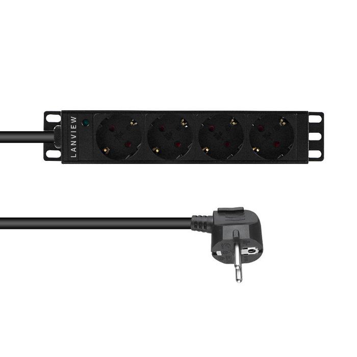 Lanview Multiprise pour rack 1U - 4 prises Schuko 230V, câble 2m, 13A avec protection contre les surtensions et indicateur lumineux Lanview Multiprise pour rack 1U - 4 prises Schuko 230V, câble 2m, 13A avec protection contre les surtensions et indicateur lumineux