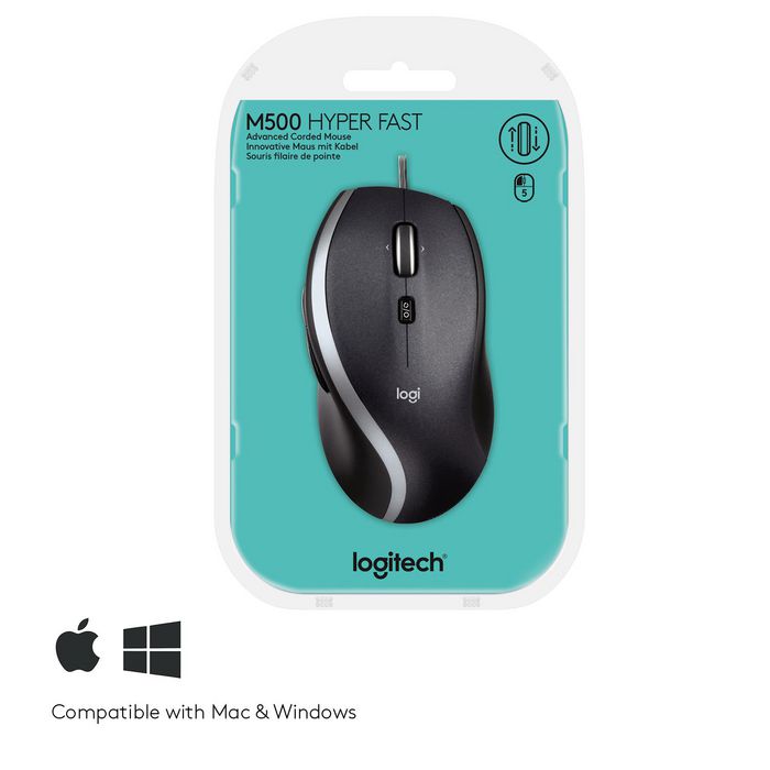 Logitech Souris Filaire M500 - Laser avec Dédilement Ultrapide et Boutons Programmables - Confort pour le Travail et le Jeu