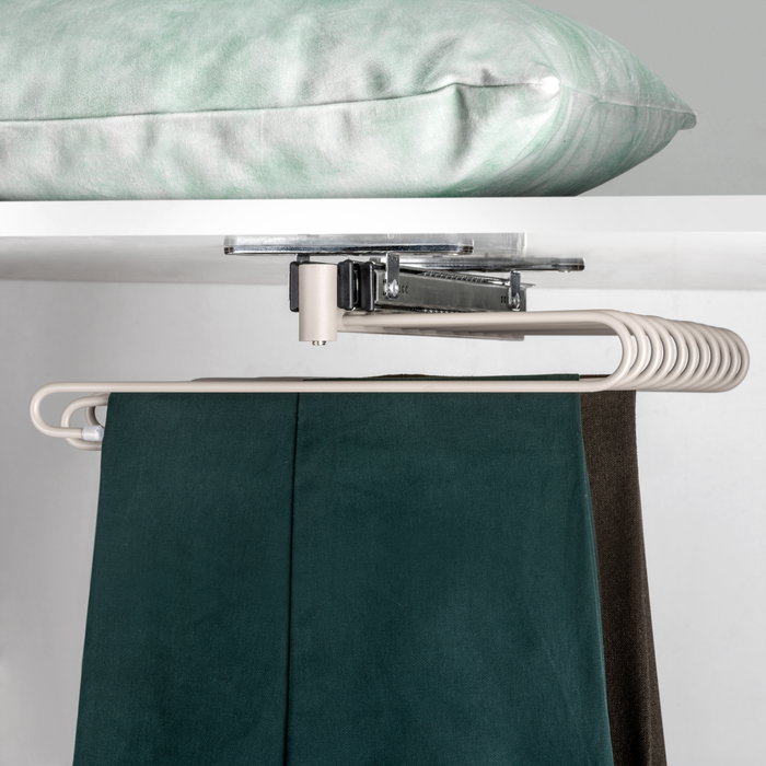 Emuca Porte-pantalons extractible, 11 tiges, guides d'extraction totale, Acier, Peint gris pierre Emuca Porte-pantalons extractible, 11 tiges, guides d'extraction totale, Acier, Peint gris pierre