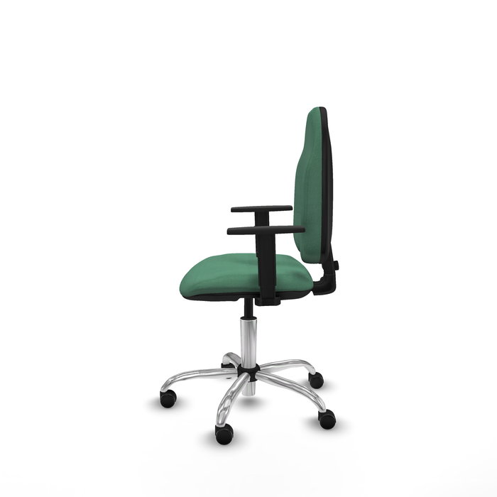 Chaise de bureau Algarra avec mécanisme de contact permanent de base, recouverte de tissu vert émeraude. Équipée d'une base chromée, d'accoudoirs 1D et de roulettes pour parquet Chaise de bureau Algarra avec mécanisme de contact permanent de base, recouverte de tissu vert émeraude. Équipée d'une base chromée, d'accoudoirs 1D et de roulettes pour parquet