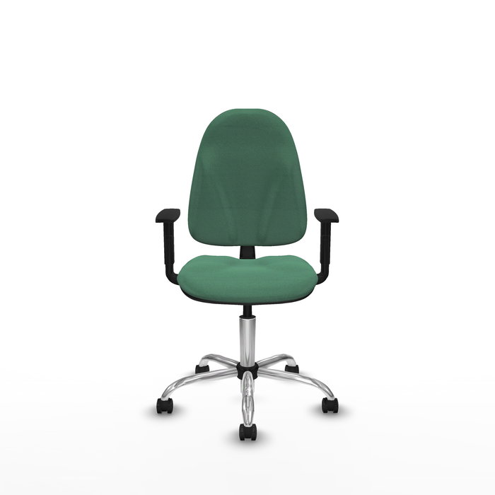 Chaise de bureau Algarra avec mécanisme de contact permanent de base, recouverte de tissu vert émeraude. Équipée d'une base chromée, d'accoudoirs 1D et de roulettes pour parquet Chaise de bureau Algarra avec mécanisme de contact permanent de base, recouverte de tissu vert émeraude. Équipée d'une base chromée, d'accoudoirs 1D et de roulettes pour parquet