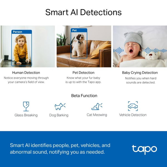 TP-Link Tapo C220 Caméra IP de sécurité intérieure WiFi 1080p avec détection de mouvement et vision nocturne