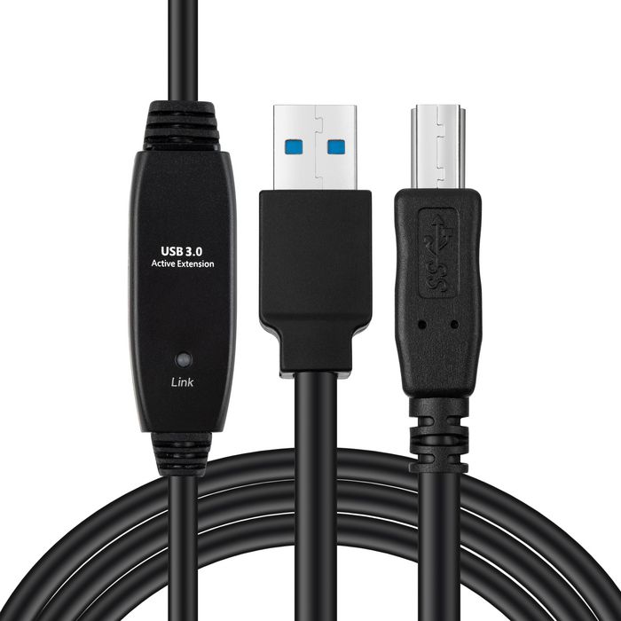 MicroConnect Câble USB 3.2 Gen 1 Actif A-B 10m M-M, Noir