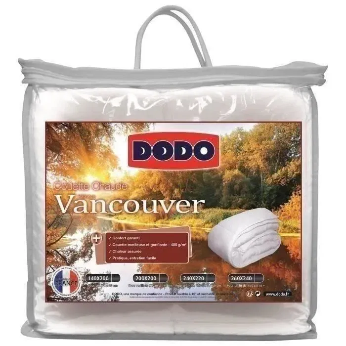 Dodo Couette chaude Vancouver - 240 x 260 cm - 400 g/m² - Blanc - Made in France