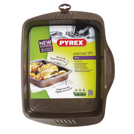 Pyrex 1452052 - Plat de four rectangulaire en acier chocolat, 30 x 24 cm, avec 3 poignées antidérapantes et revêtement Whitford ECLIPSE