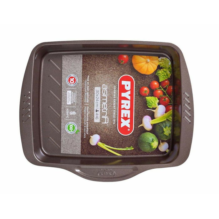 Pyrex Plat à four rectangulaire Asimetria, Acier Chocolat, 30 x 24 cm