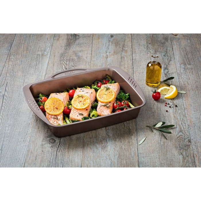 Pyrex Plat à four rectangulaire Asimetria, Acier Chocolat, 30 x 24 cm