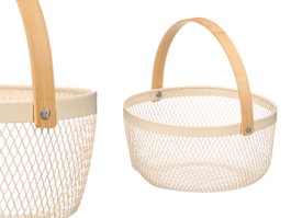 KINVARA Panier Rond Beige avec Poignée en Bambou