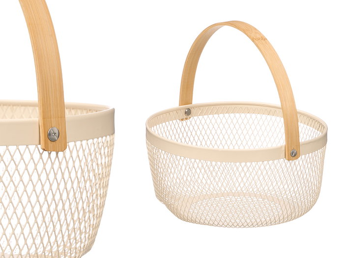 KINVARA Panier Rond Beige avec Poignée en Bambou KINVARA Panier Rond Beige avec Poignée en Bambou