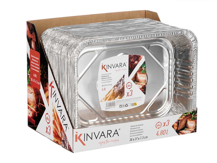 Kinvara Lot de 3 Plateaux Rectangulaires en Aluminium 36x27 cm - Argent (Set de 24)