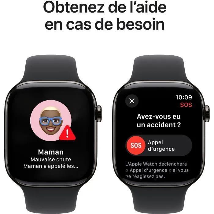 Apple Watch Series 10 GPS + Cellular 46mm, Boîtier Slate Titanium, Bracelet Sport Noir Taille M/L