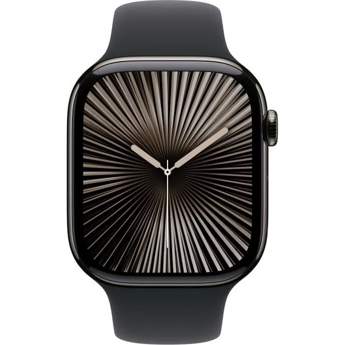 Apple Watch Series 10 GPS + Cellular 46mm, Boîtier Slate Titanium, Bracelet Sport Noir Taille M/L