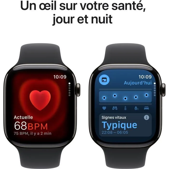 Apple Watch Series 10 GPS + Cellular 46mm, Boîtier Slate Titanium, Bracelet Sport Noir Taille M/L